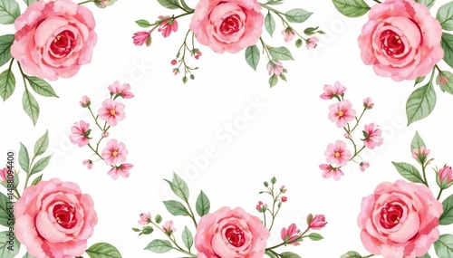 Delicate watercolor roses & leaves, repeating pattern, design, vintage