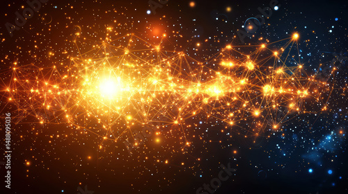 Vibrant cosmic network of glowing stars and interconnected lines creates stunning visual of energy and light in universe