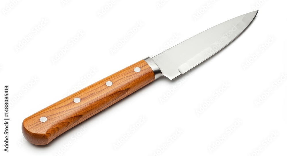 Fototapeta premium Kitchen Knife: Sharp Blade with Wooden Handle on White