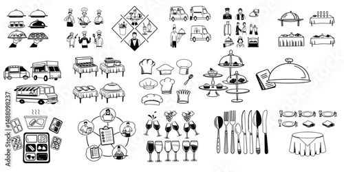 A vector icon set themed around Catering and Food Service.