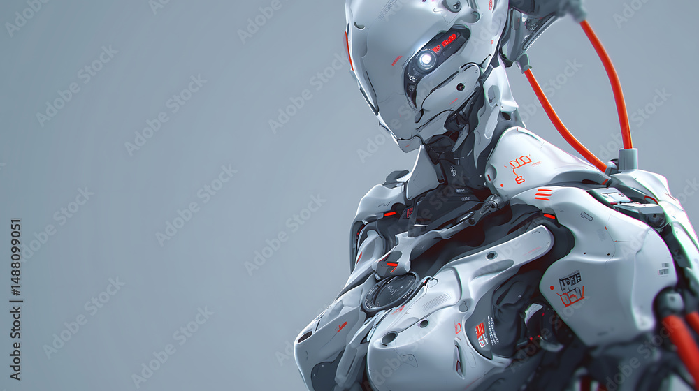 Fototapeta premium close up of white robot high tech 3d illustration