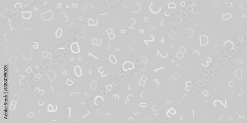 Black letter pattern on white background. Vector illustration for education design. Seamless pattern letters random flying. Alphabet book concept for grammar school. Letter wallpaper