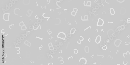 Black letter pattern on white background. Vector illustration for education design. Seamless pattern letters random flying. Alphabet book concept for grammar school. Letter wallpaper