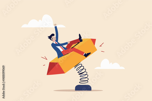 Gold investment, ETF exchange traded funds, make profit from gold, saving or wealth management, hedge against inflation concept, confidence businessman riding rodeo bullion metaphor of invest in gold.