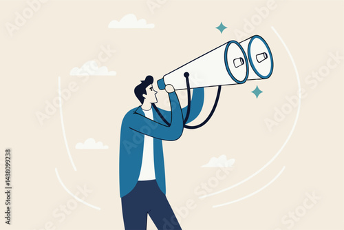 Financial forecast, vision for stock market investment return, make profit opportunity, discover economic recover, businessman financial professional look through binocular to see graph and chart.