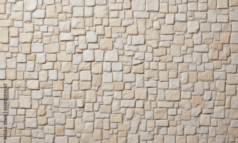 Textured beige stone wall with various sizes and shapes, creating a rustic ambiance. Textured beige stone wall with various sizes and shapes, creating a rustic ambiance.