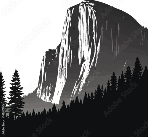 El Capitan Illustration: Black and White Granite Monolith