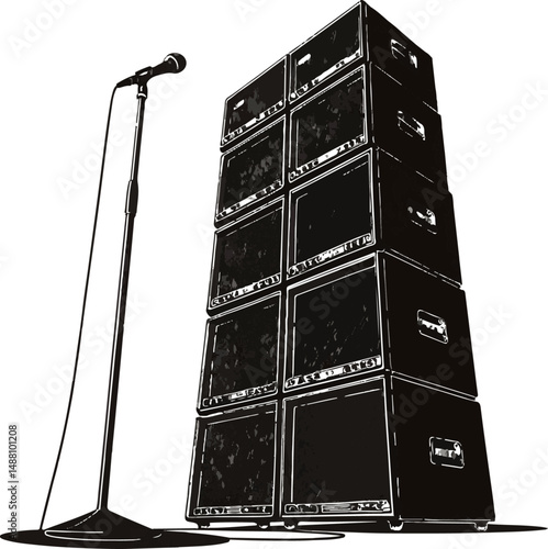 Microphone and Amplifier Stack Vector – Rock Concert Stage Setup Illustration