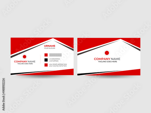 Double-sided creative business card vector design template Business card design template, Clean professional business card template, visiting card, Business Card Layout with red color
