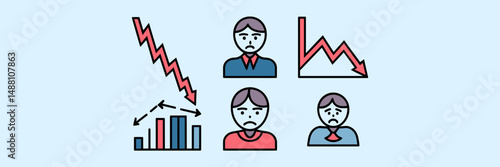 Icons showing market crash emotions and graphs – Ideal for editorial finance articles, stock market content, or economic stress visuals