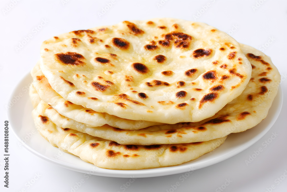 Freshly Baked Naan Isolated On White Background Freshly Baked Naan Isolated On White Background