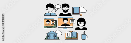 Vector icons of remote work and communication – Perfect for collaboration platforms, remote team visuals, or tech blogs