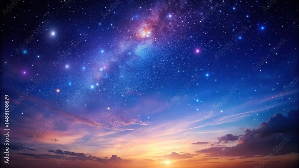 Fototapeta premium Twilight sky with dark blue purple gradient background and stars, celestial bodies, stars