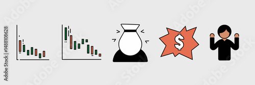 Market crash-themed vector icons – Great for finance news, economic downturn content, or business risk communication