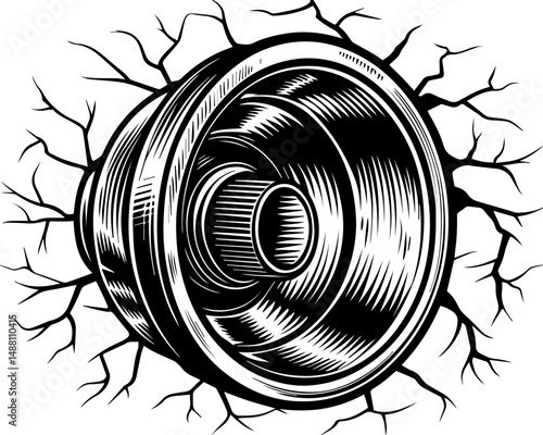 SVG showing natural disasters impacting power infrastructure and energy supply. Dynamic Speaker Illustration with Cracks and Energy Burst Effect
