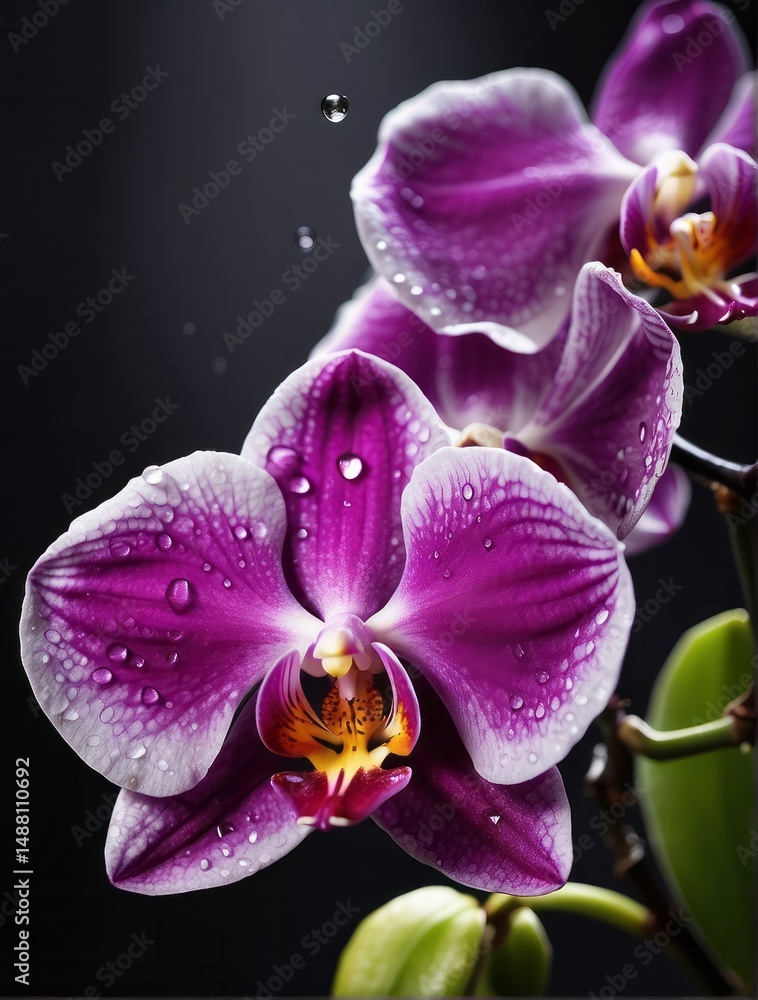 Obraz premium close-up image of a beautiful Orchid flower with water droplets