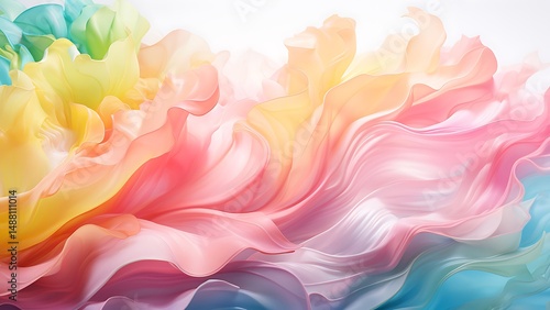 Abstract colorful flowing silk fabric with pastel rainbow shades and delicate waves