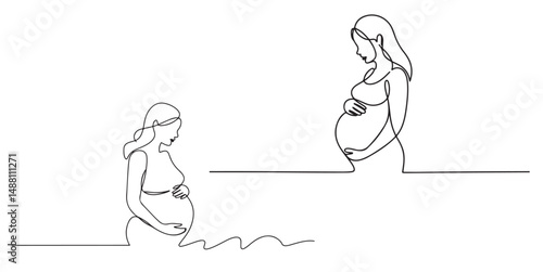Pregnant Woman Silhouette Continuous One Line Drawing Minimalist Art, Pregnant Woman One Line Drawing Minimalist Art