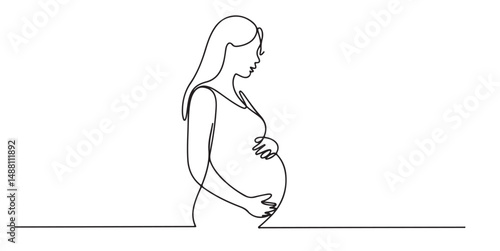 Pregnant Woman Silhouette Continuous One Line Drawing Minimalist Art, Pregnant Woman One Line Drawing Minimalist Art