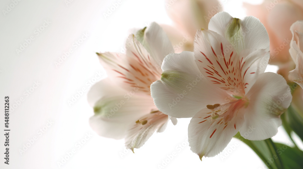 Obraz premium serene arrangement of delicate christmas flowers softly illuminated against pure white background