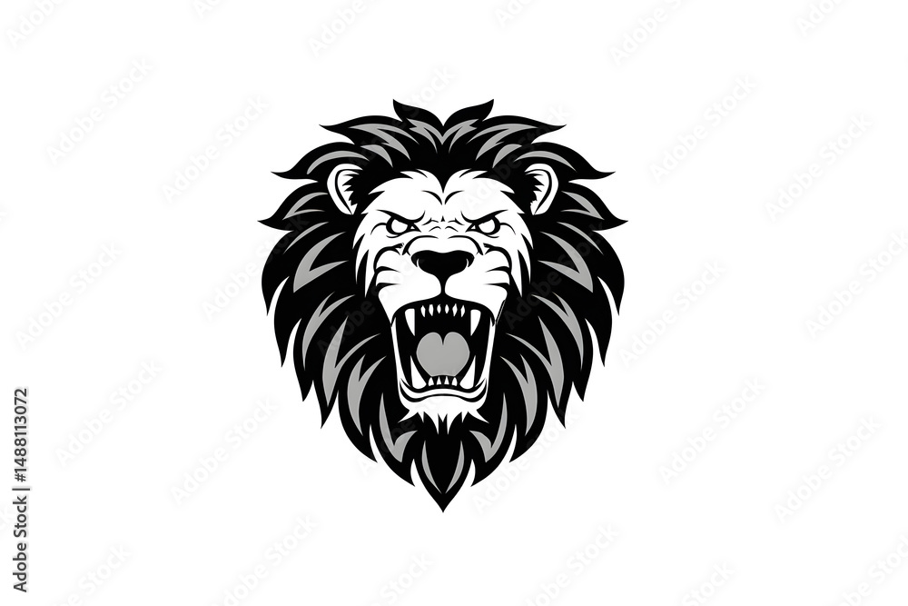 Fototapeta premium Black Roaring Lion Illustration on White Background