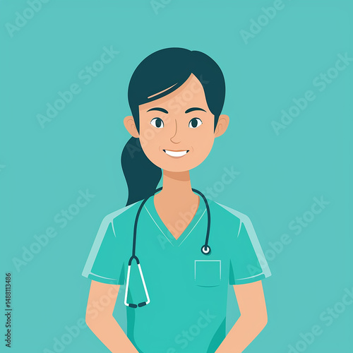 Smiling Female Nurse in Medical Scrubs – Flat Vector Illustration

