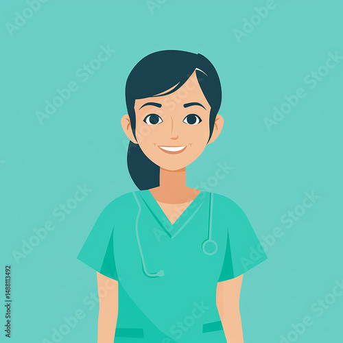 Smiling Female Nurse in Medical Scrubs – Flat Vector Illustration

