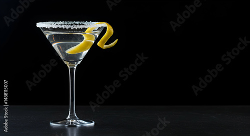 martini,  cocktail,  drink, Martini Cocktail with Lemon Twist on Black Background
