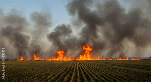 fire,  burning,  field, Field Fire Burning with Thick Smoke