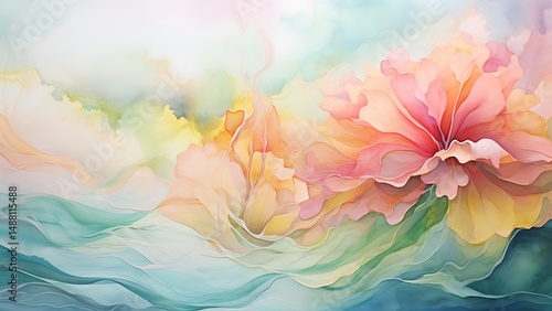 Artistic watercolor floral design with soft pastel colors and organic flowing shapes