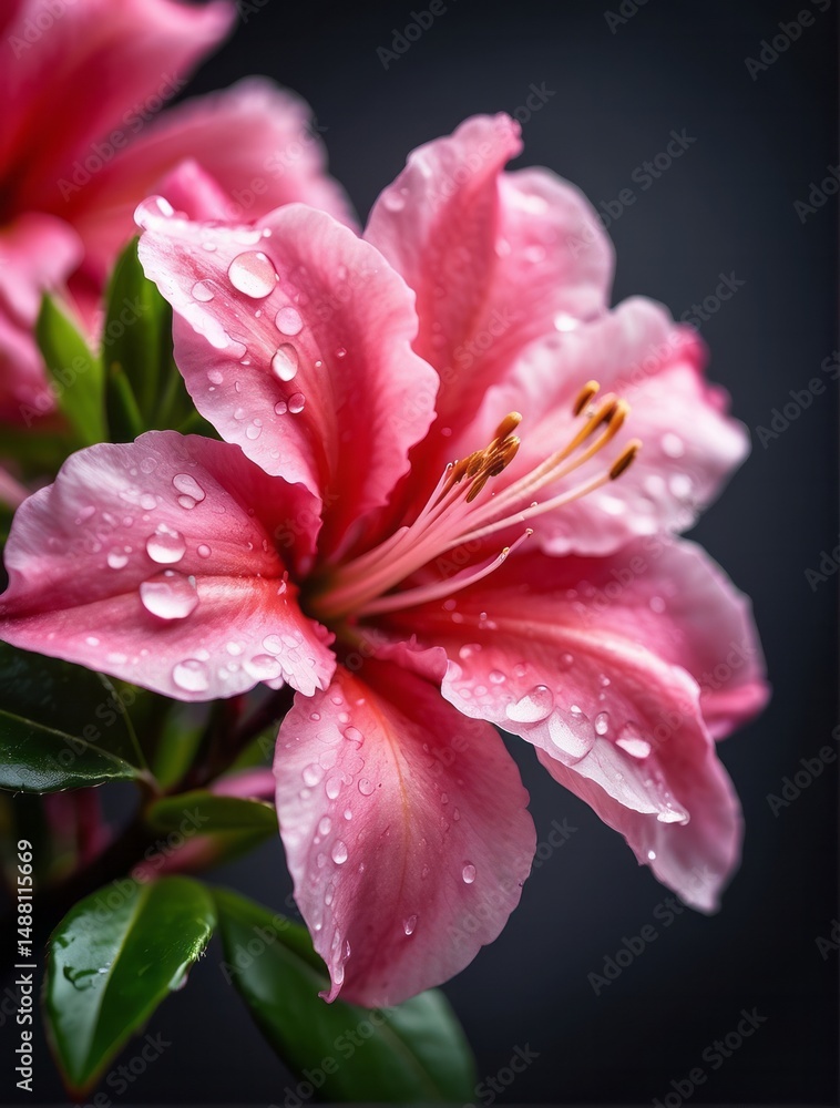 Fototapeta premium close-up image of a beautiful Azalea flower with water droplets