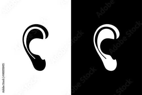 Human Ear Silhouette Vector Icon Black and White Medical Design.
