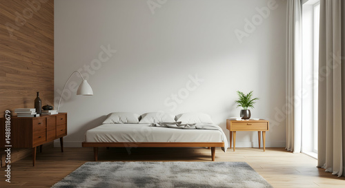 bedroom,  interior,  modern, Modern Bedroom Interior with Wooden Accents and White Walls