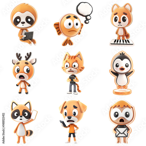 Set of animated animal characters expressing emotion with meme like internet style, perfect for digital emotion themes