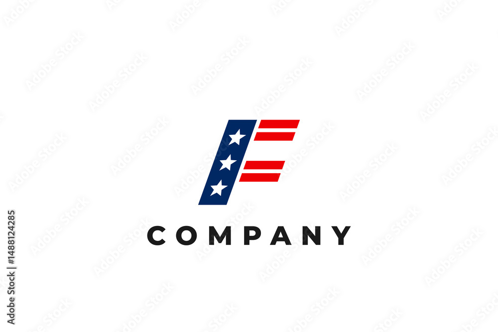 Obraz premium letter f capital american usa flag star logo