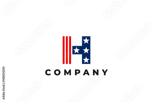letter h capital american usa flag star logo