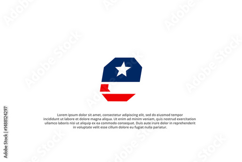 letter e italic american usa flag star logo