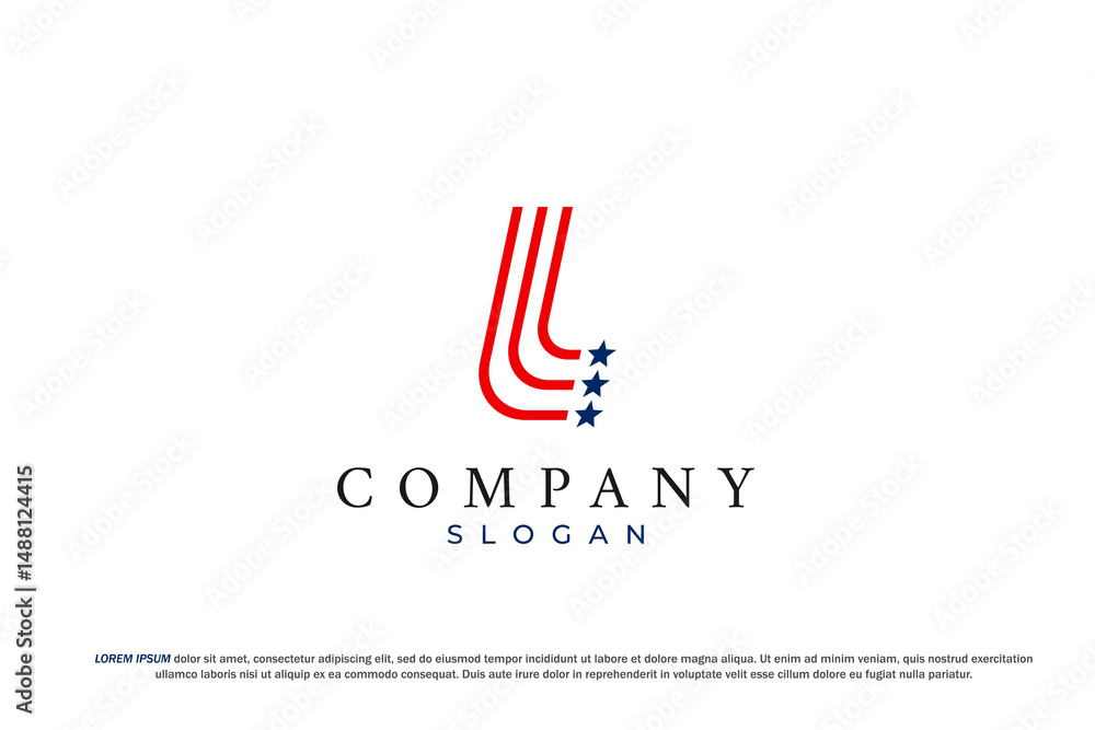 Obraz premium letter l capital american usa flag star logo