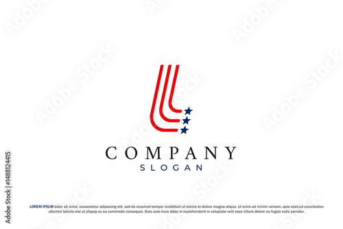 letter l capital american usa flag star logo