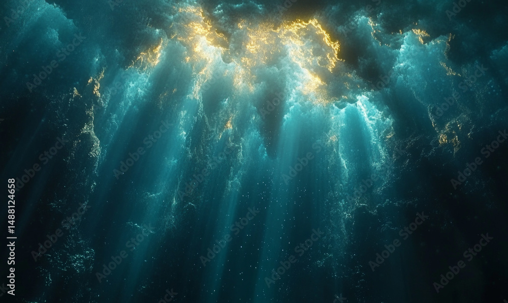 Obraz premium Ocean storm light filters through, creating an otherworldly, ethereal ambiance