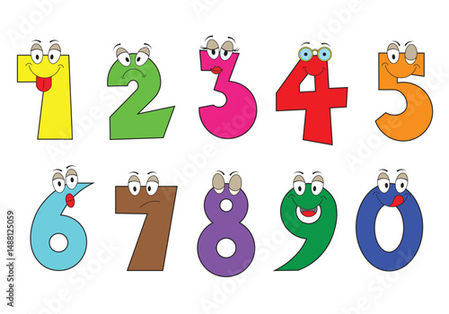 Funny Number Cartoon Character Set