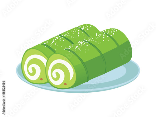 vector illustration of an Indonesian food Dadar Gulung (Green Coconut Pancake Roll Filled with Palm Sugar)