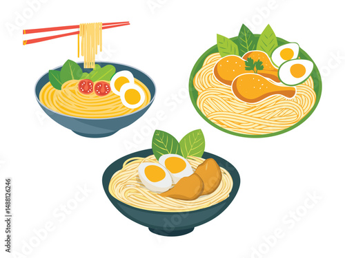 vector illustration of an Indonesian food Mie Ayam (Chicken Noodles)