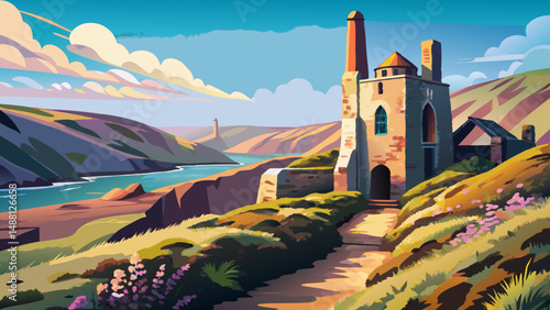 very Beautiful Wheal Coates Tin Mine North Cornwall UK - The abandoned Wheal Coates tin mine, set on the Cornish cliffs amongst heather, near St Agnes Head, North Cornwall, UK on a beautiful summer da