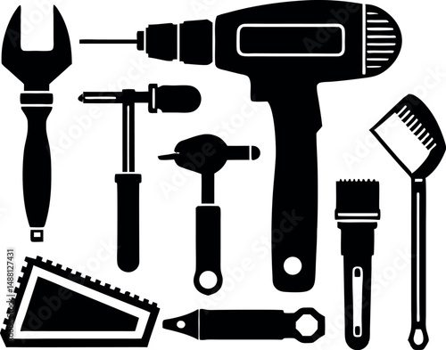Real estate constraction workers tools machin cicon silhouette 