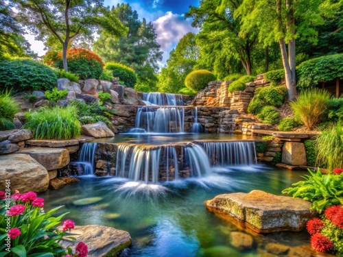 Serene Water Features: Stunning Waterfall, Pond, & Stream Images for Landscaping Design