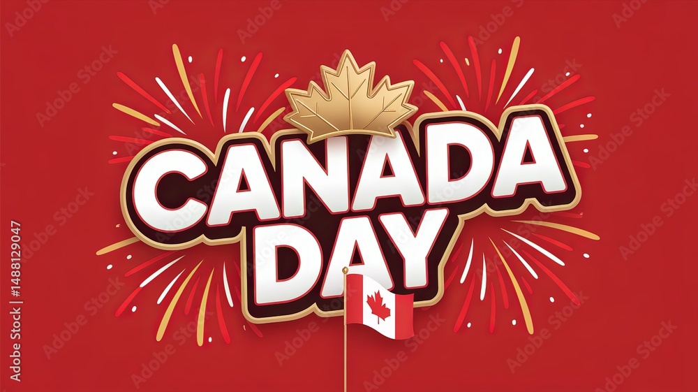 Canada Day Celebration Background with Fireworks, Maple Leaf Flag, and Crown Canada Day Celebration Background with Fireworks, Maple Leaf Flag, and Crown