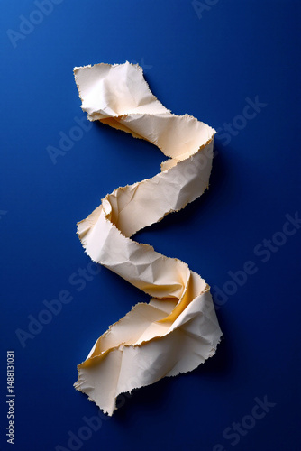 Twisted paper ribbon on blue background