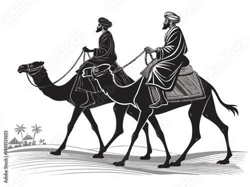 Desert Caravan Silhouette with Camel Riders