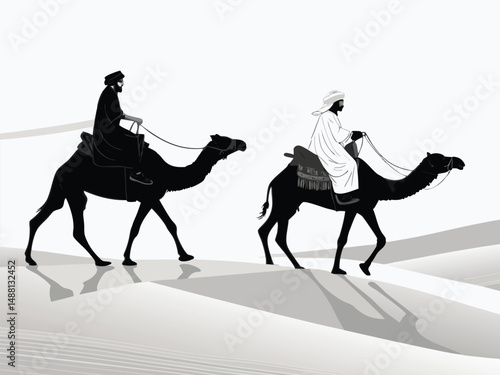 Desert Caravan Silhouette with Camel Riders
